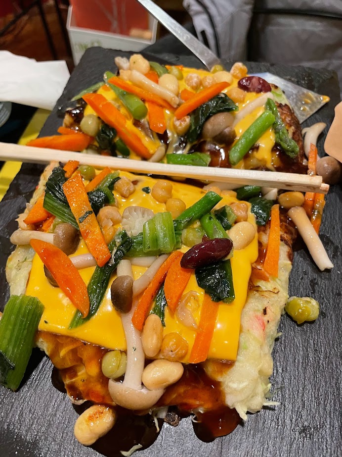 vegetarian okonomiyaki with cheese and vegetables