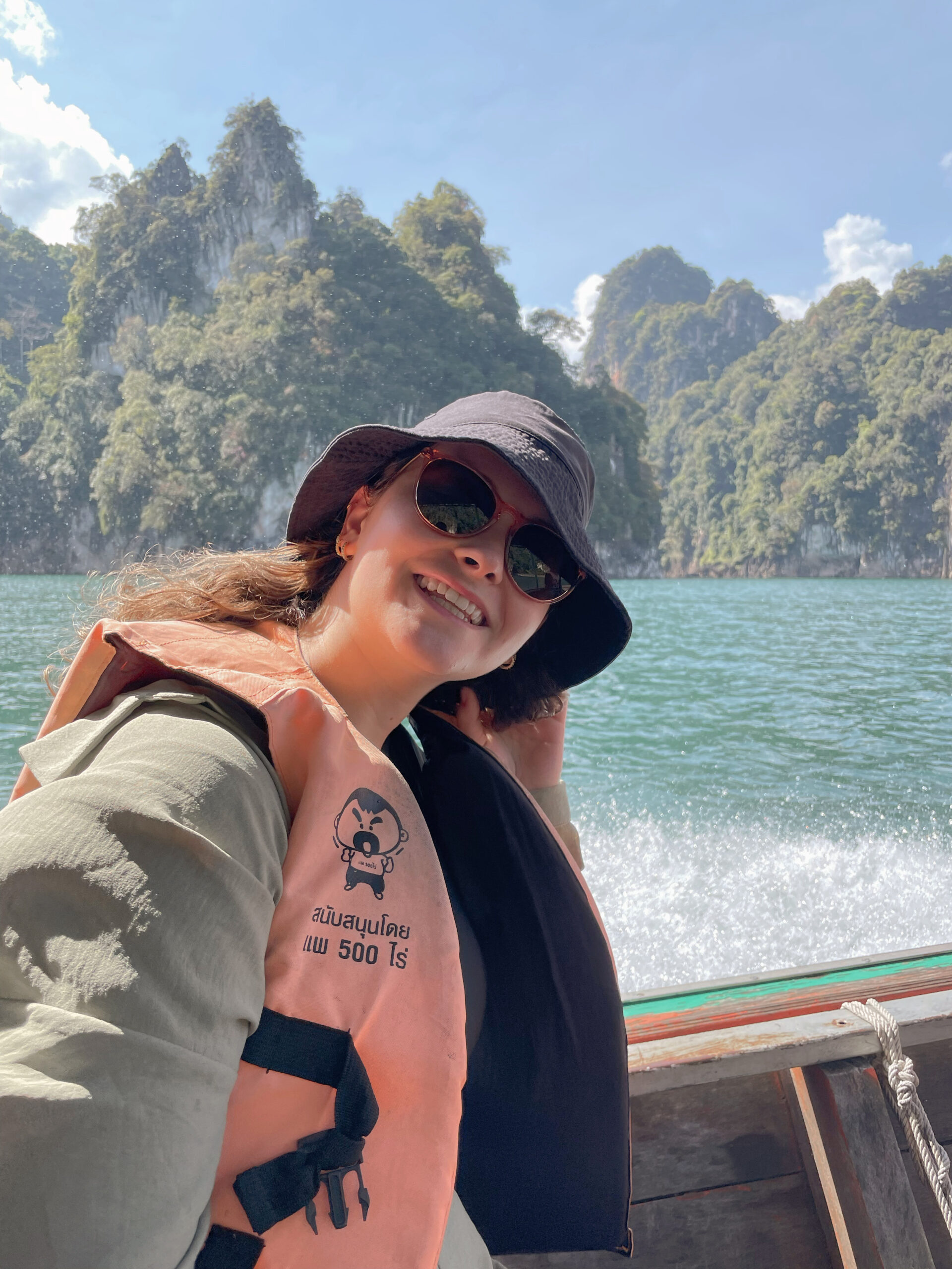 Hallie on a boat in Khao Sok National Park