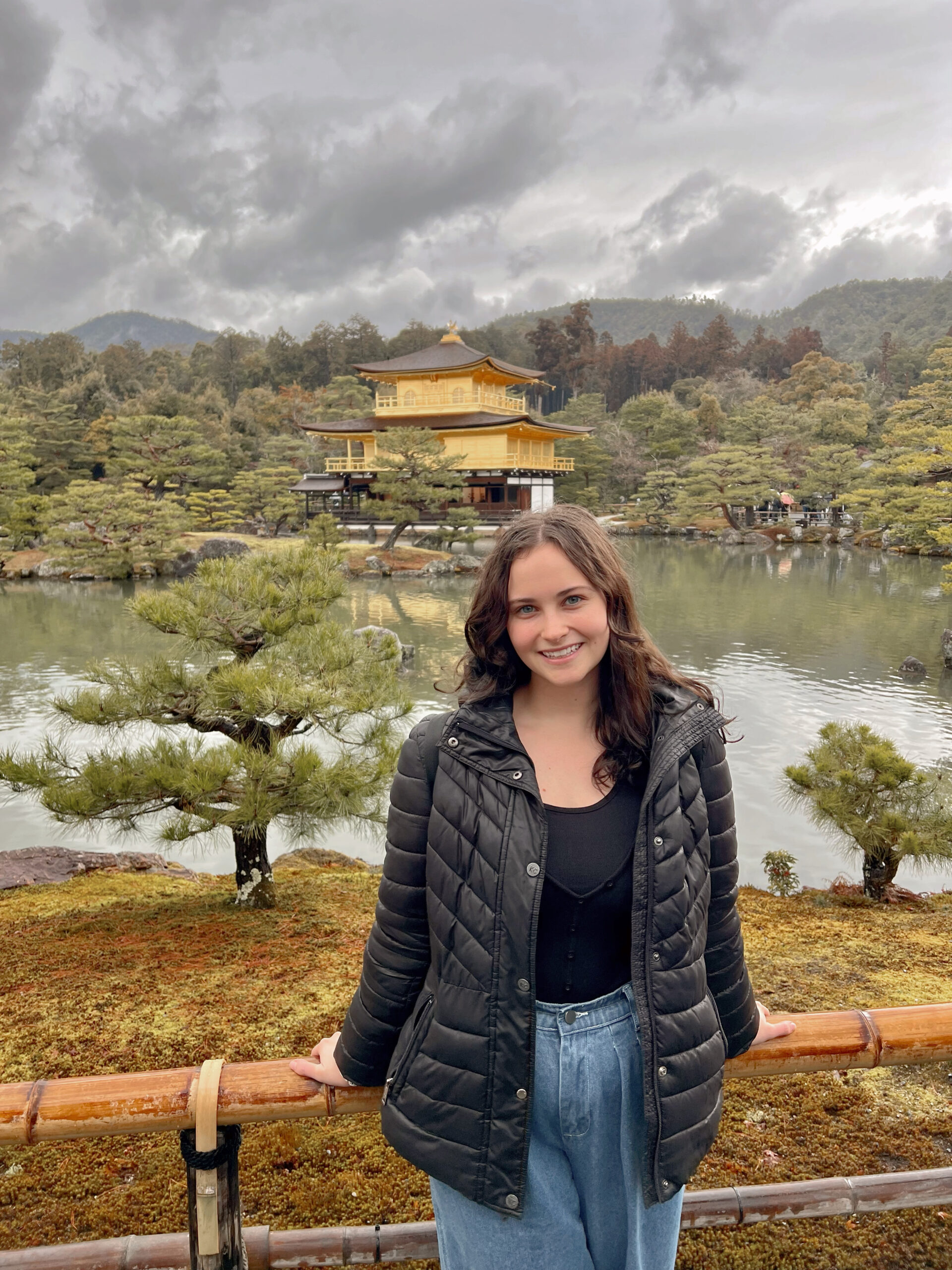 Hallie in front of the golden temple in kyoto japan